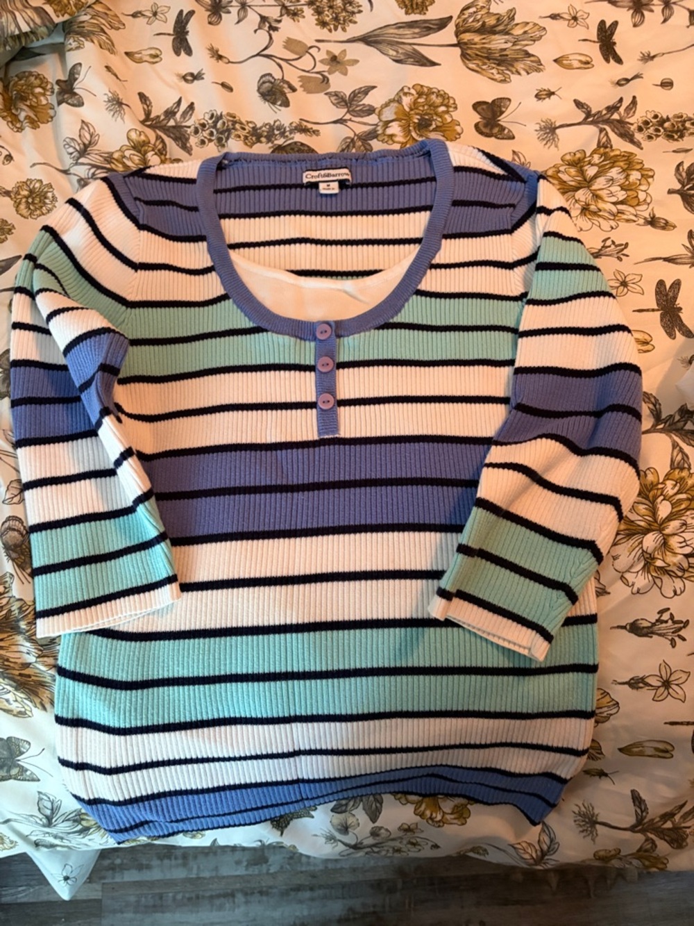 Croft & Barrow Blue, White & Mint Stripe Ribbed sweater